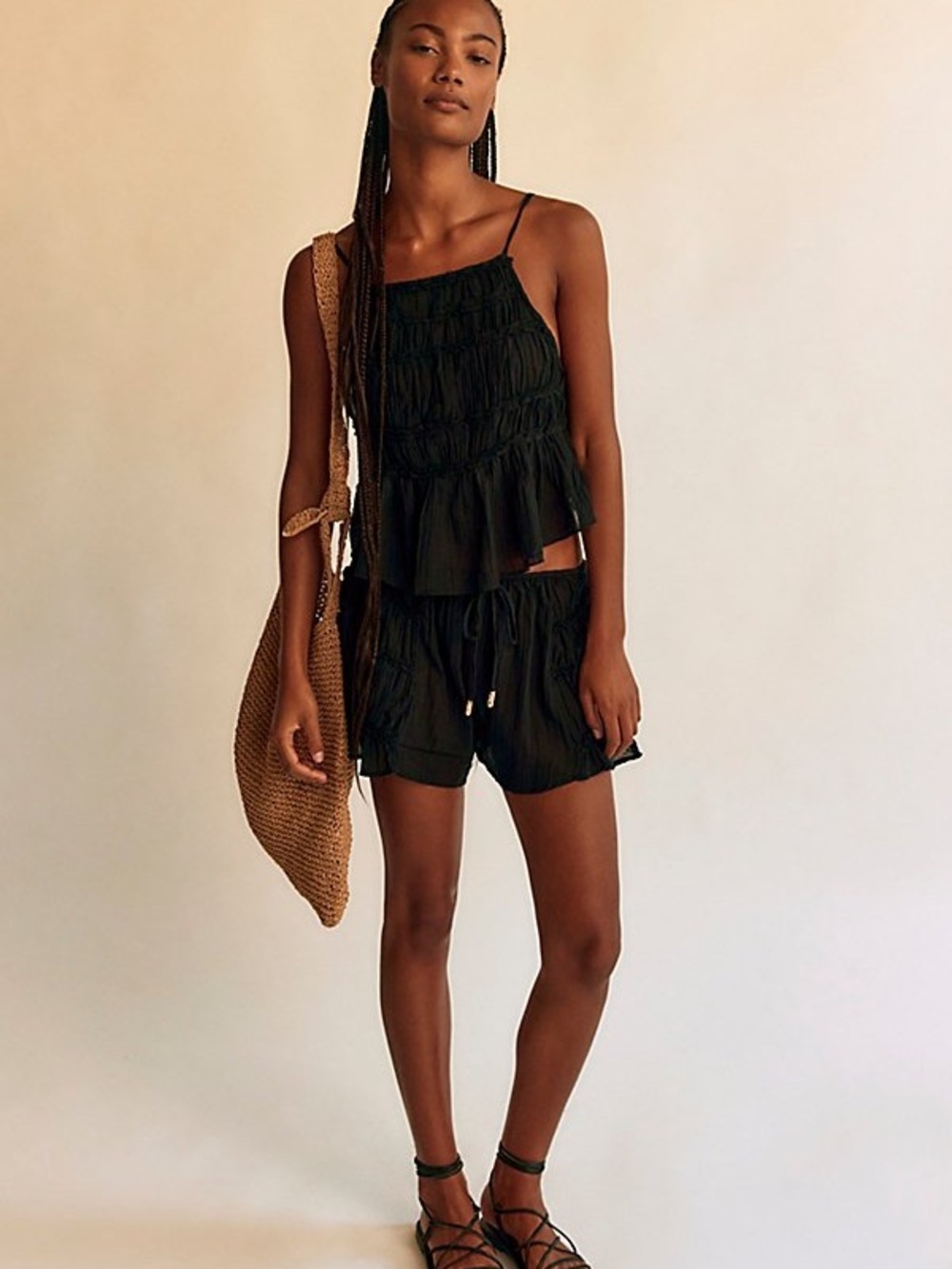Free People Angelina Set Cami Top XS Black Boho Sexy Going Out Effortless
